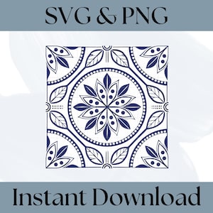 Talavera SVG Digital Download - Blue White Mexican Mosaic Designs Cut Files - Seamless Pattern Sublimation Crafts - Commercial Use - SV003