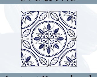 Talavera SVG Digital Download - Blue White Mexican Mosaic Designs Cut Files - Seamless Pattern Sublimation Crafts - Commercial Use - SV003