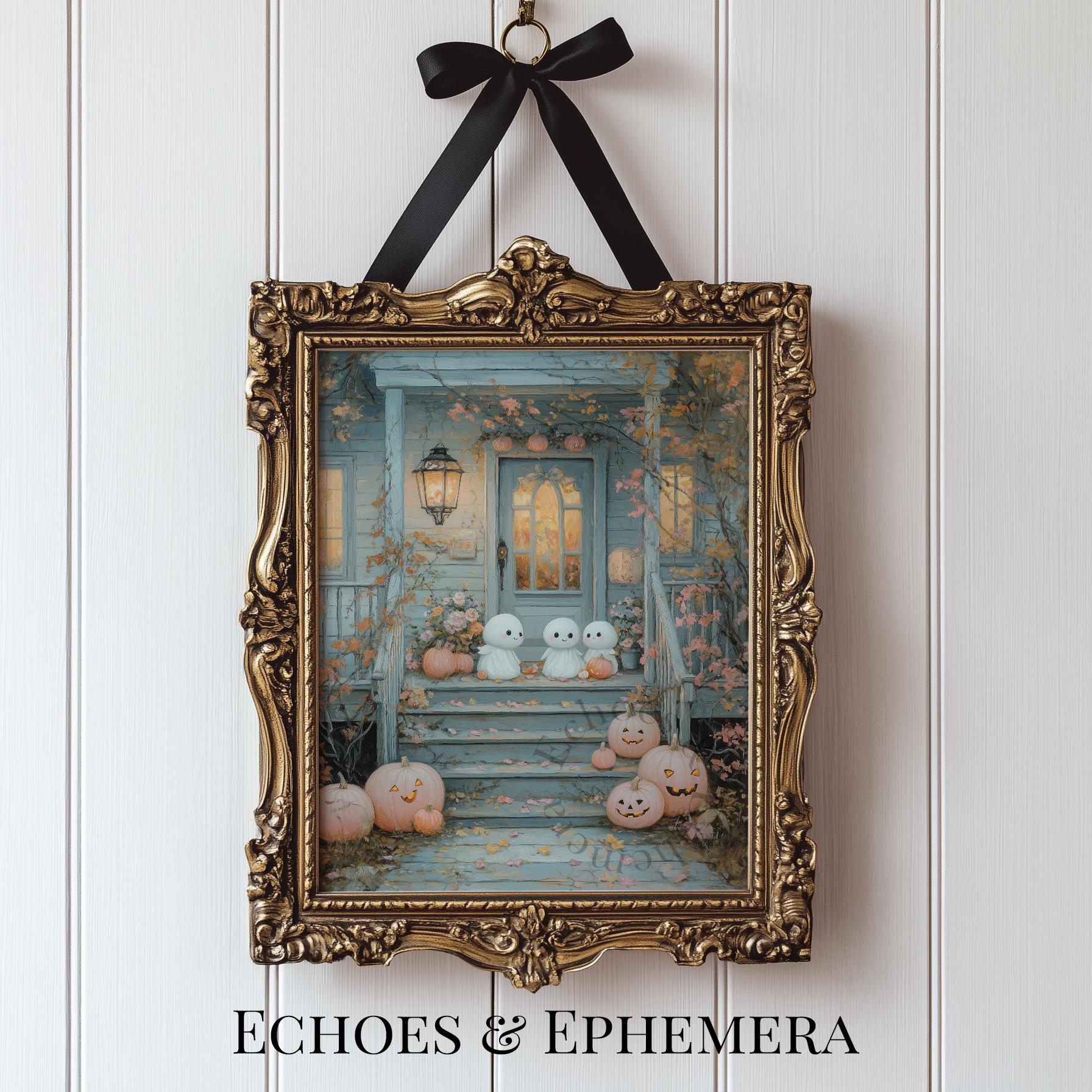 Vintage Halloween Porch Printable - Pastel Pumpkin Decor, Spooky ...