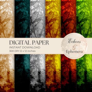 Grungy Forest Digital Paper - Junk Journal Distressed Printable Digital Scrapbook Pages - Vintage Trees  Gothic Nature Collage Print - JJ002
