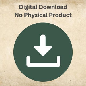 May include: A green circle with a white download icon. The text "Digital Download No Physical Product" is above the circle.