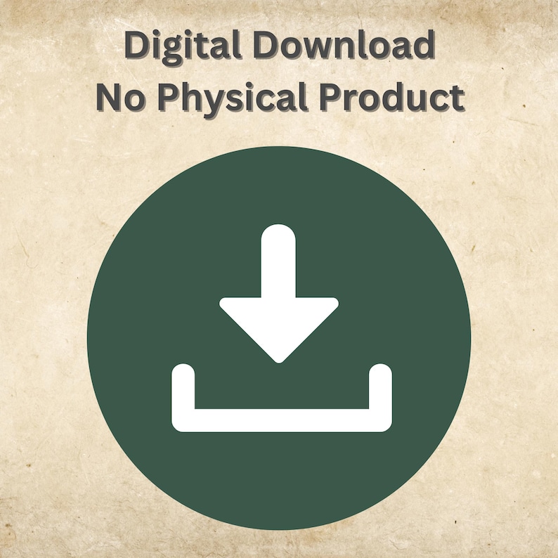 May include: A green circle with a white download icon. The text "Digital Download No Physical Product" is above the circle.