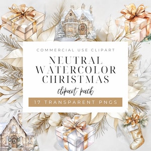 Pacchetto di clipart natalizie neutre - Natale boho acquerello - Natale boho rustico - Ghirlanda floreale natalizia bianca e crema regalo CP005