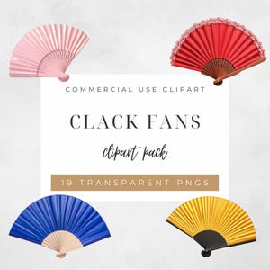Pacchetto di clipart PNG Clack Fan - 19 ventagli colorati - Decorazioni per feste di ballo in linea - Download digitale per artigianato e sublimazione - CP011