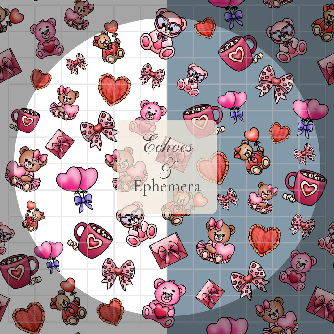 Transparent Cute Teddy Bear Seamless Pattern - Heart Balloons Repeating ...