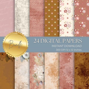 Victoriaans blush-dagboekpapier BUNDEL – Zacht crème warmbruin Blushroze gedempt goud antiek roze verouderd perkament plakboekpagina's - JJ003