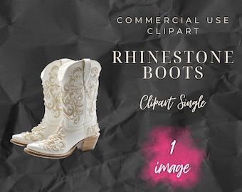 White Rhinestone Cowgirl Boots Clipart - Bling Sparkle Country Western PNG - Digital Design for Sublimation - Girls Night Out Art- CPS010