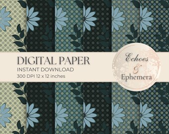 Seamless Floral Digital Paper - Seamless Pattern - Tropical Green Blue Black Cream Pink Scrapbooking Pages - Junk Journal Supplies - JJ010