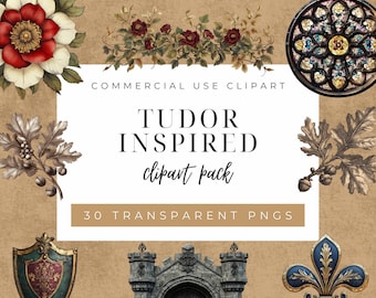 Tudor clipartset – middeleeuwse architectuur heraldiek vintage illustraties – digitale download junk tijdschriften ambachten commerciële licentie – CP008