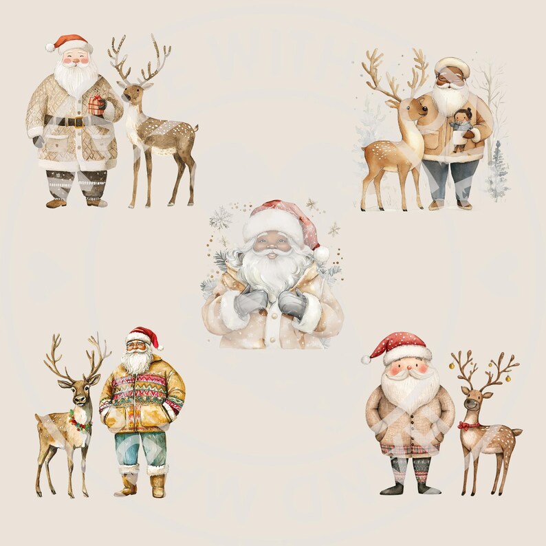 Multicultural Santa Clipart - Diverse Christmas Graphics - Folk Art ...