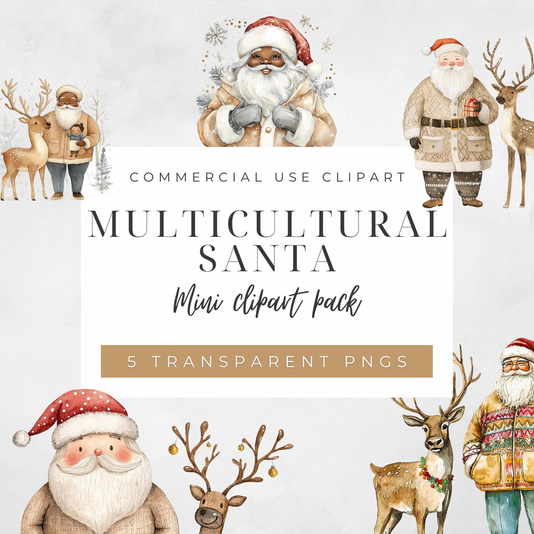 Multicultural Santa Clipart - Diverse Christmas Graphics - Folk Art ...
