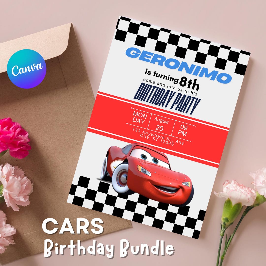 Cars Theme Birthday Invitation Bundle | Editable Template | Instant ...