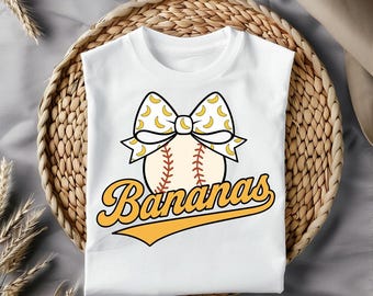 Bananas Baseball PNG SVG: Divertente clipart con fiocco civettuolo (download digitale)