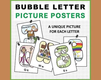 Alphabet Bible Bubble Letter Christian Picture Posters Classroom Decor
