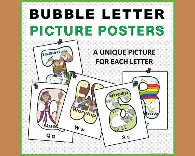Alphabet Bible Bubble Letter Christian Picture Posters Classroom Decor ...