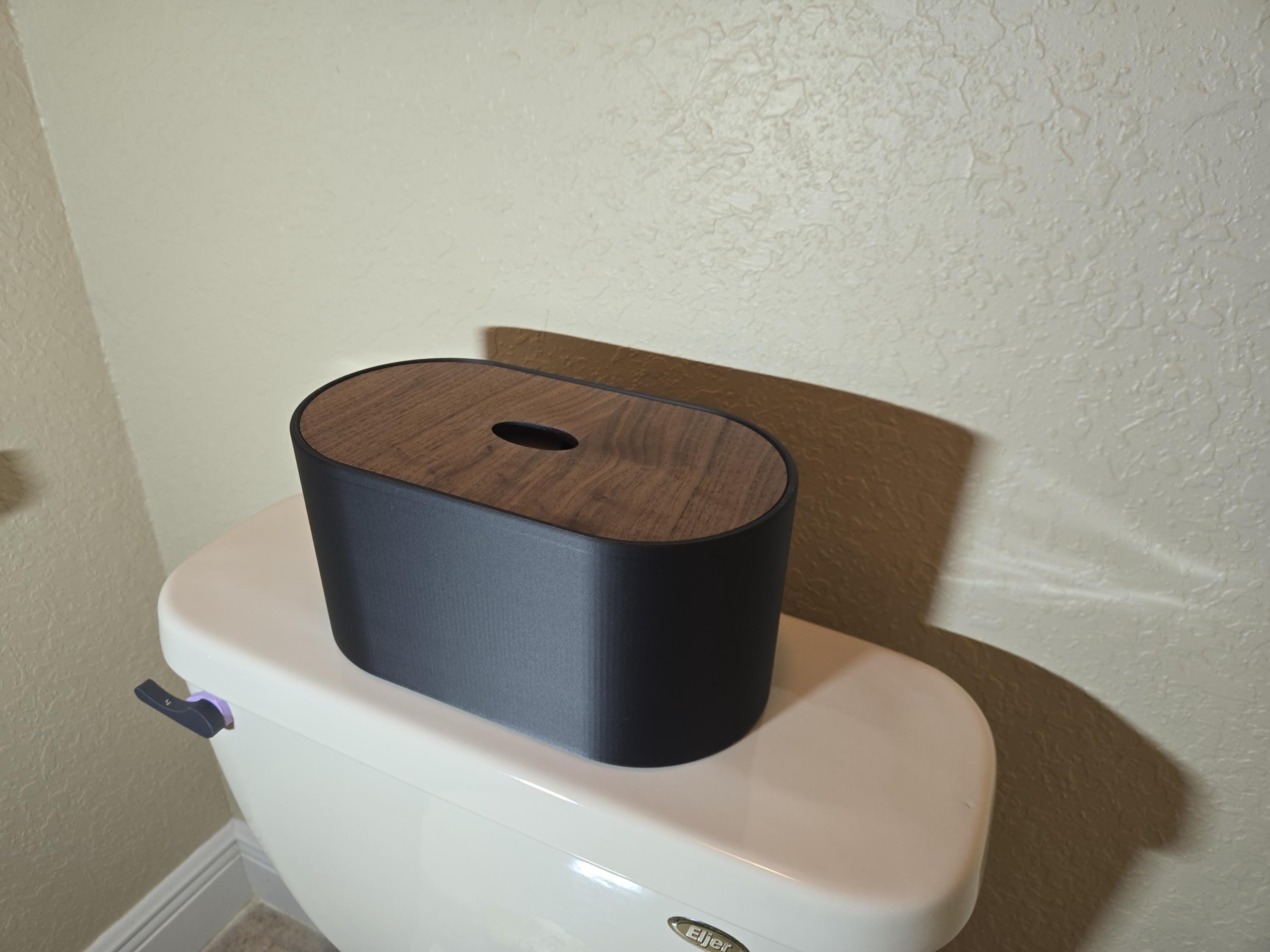 Carbon Black Toilet Paper Roll Storage with Walnut Wood Lid, Bathroom Box