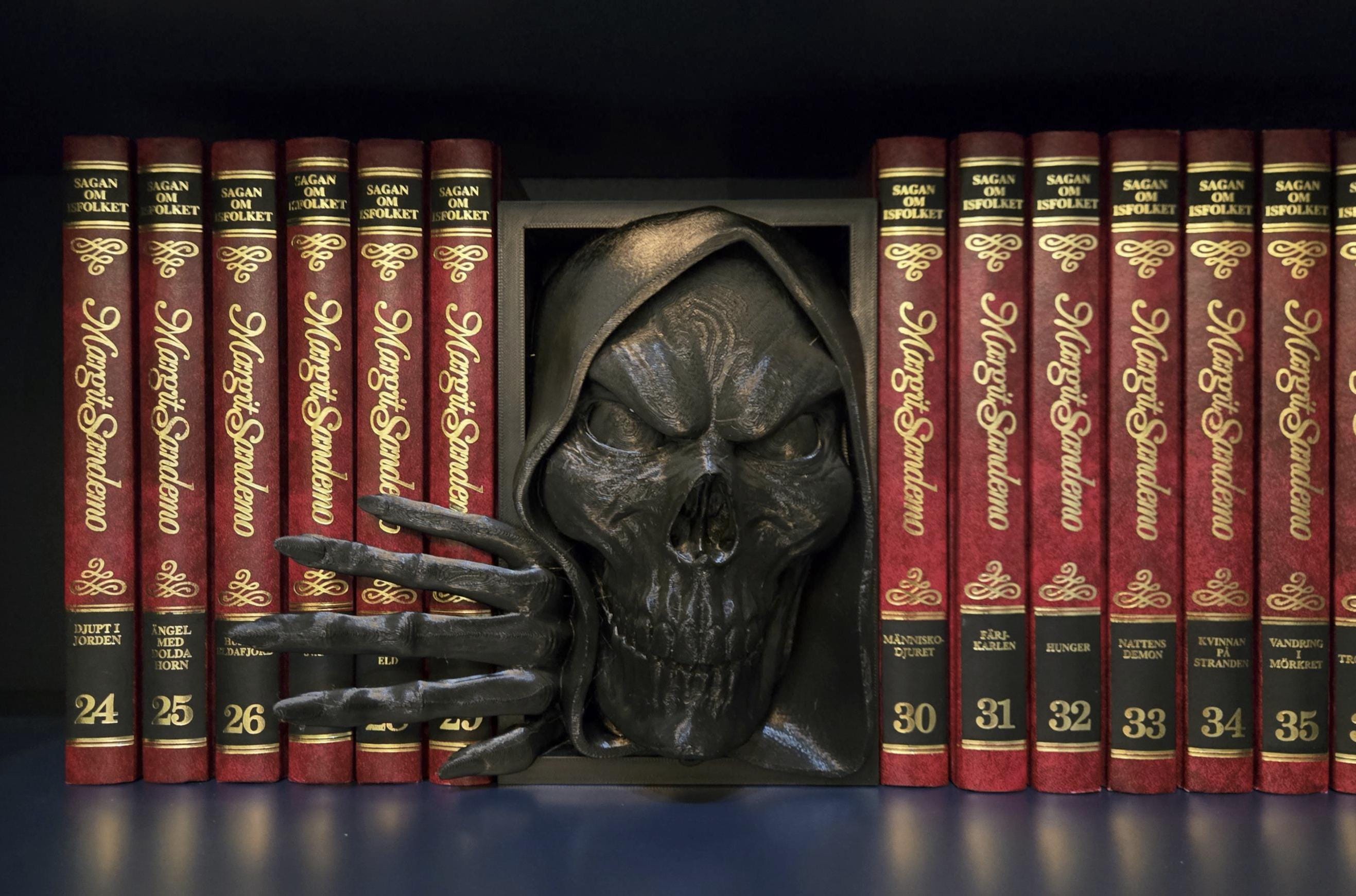 Bone Book Nook – Gothic Bookshelf Insert – Black, Purple.