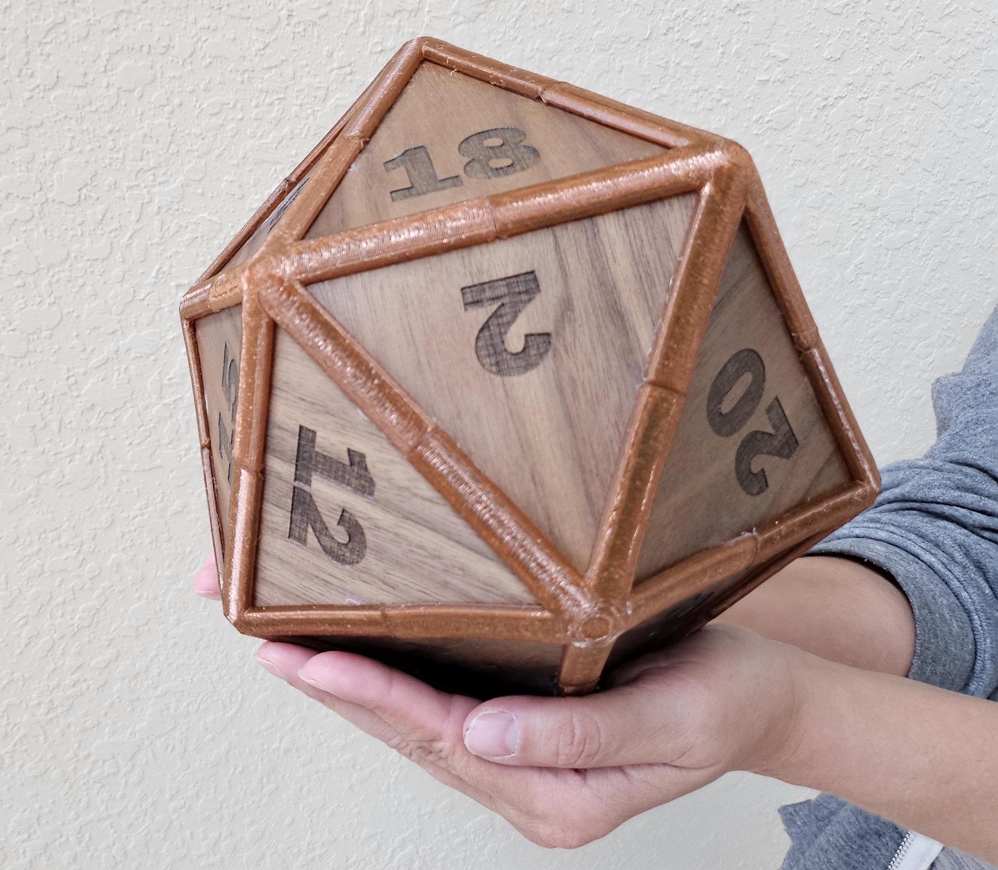 Giant Walnut D20 Dice with Rubberized Edges