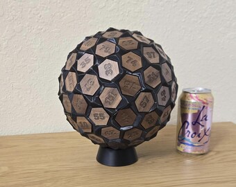 D100 Giant Walnut-Inlay, 8.3" Rolling Tabletop Die, Oversized Wood RPG Dice, Handcrafted Collector Die