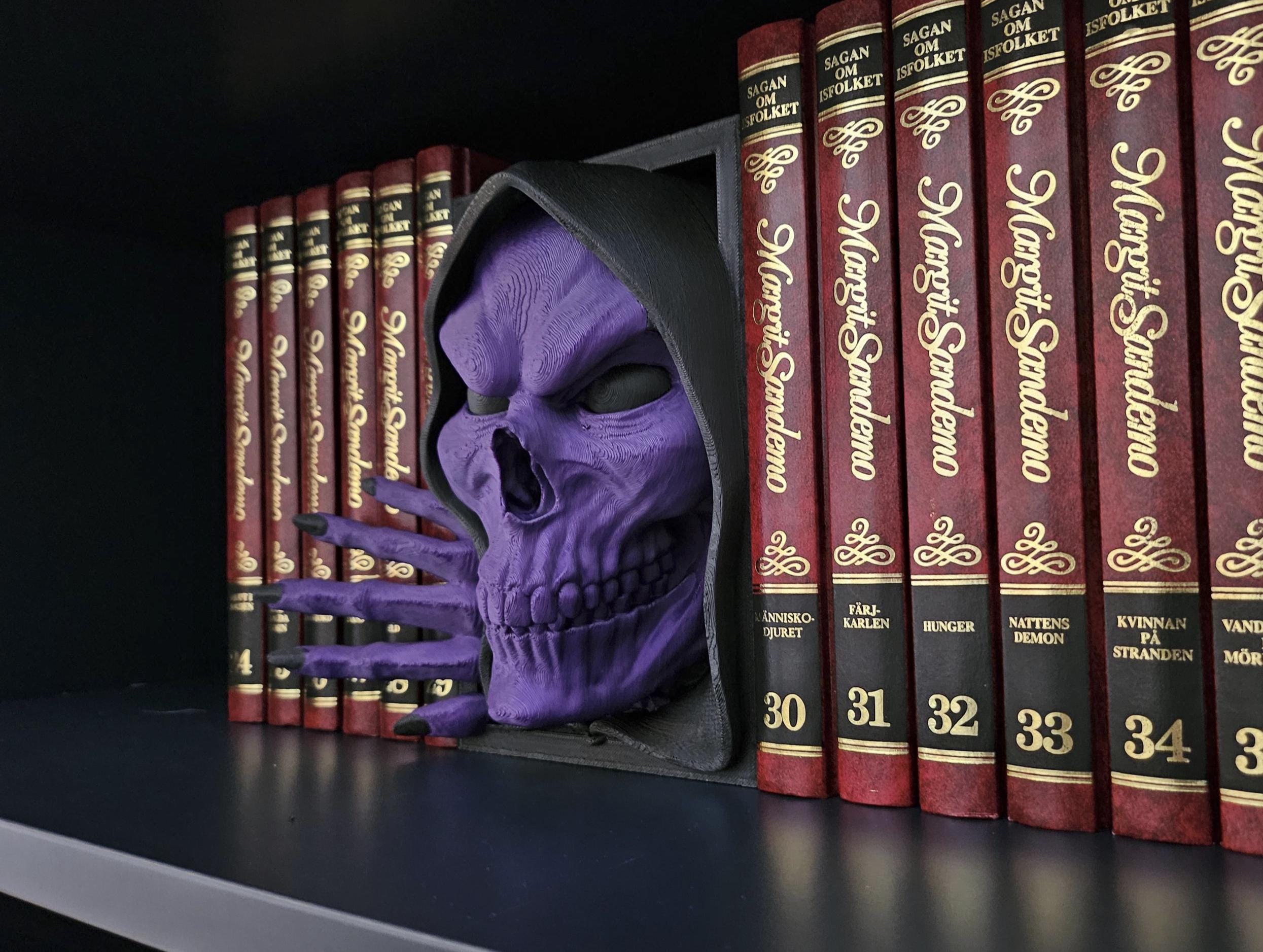 Bone Book Nook – Gothic Bookshelf Insert – Black, Purple.