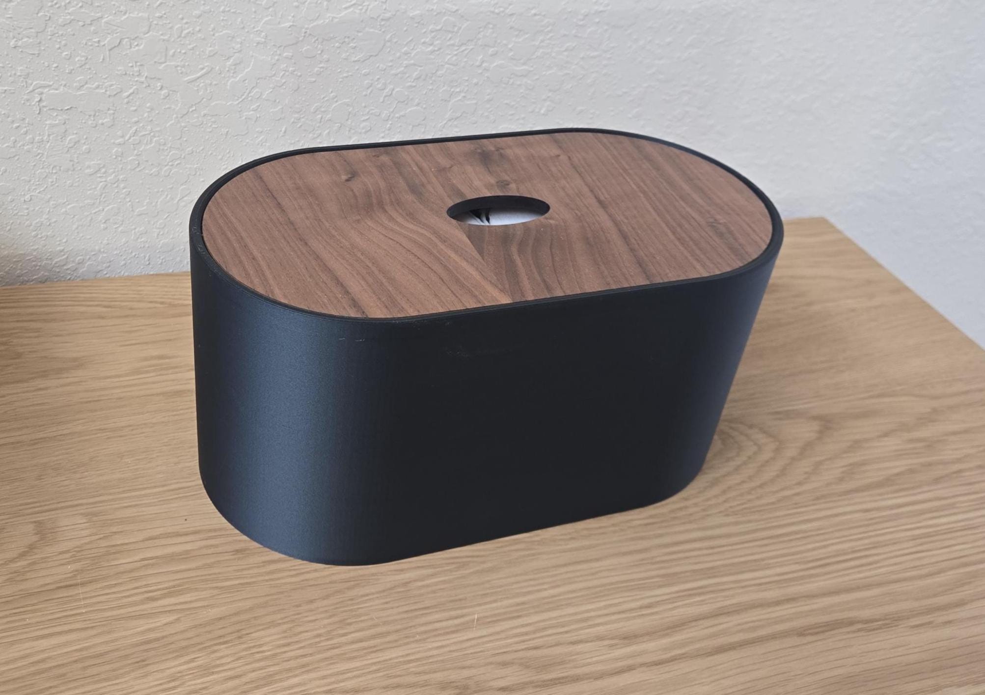 Carbon Black Toilet Paper Roll Storage with Walnut Wood Lid, Bathroom Box