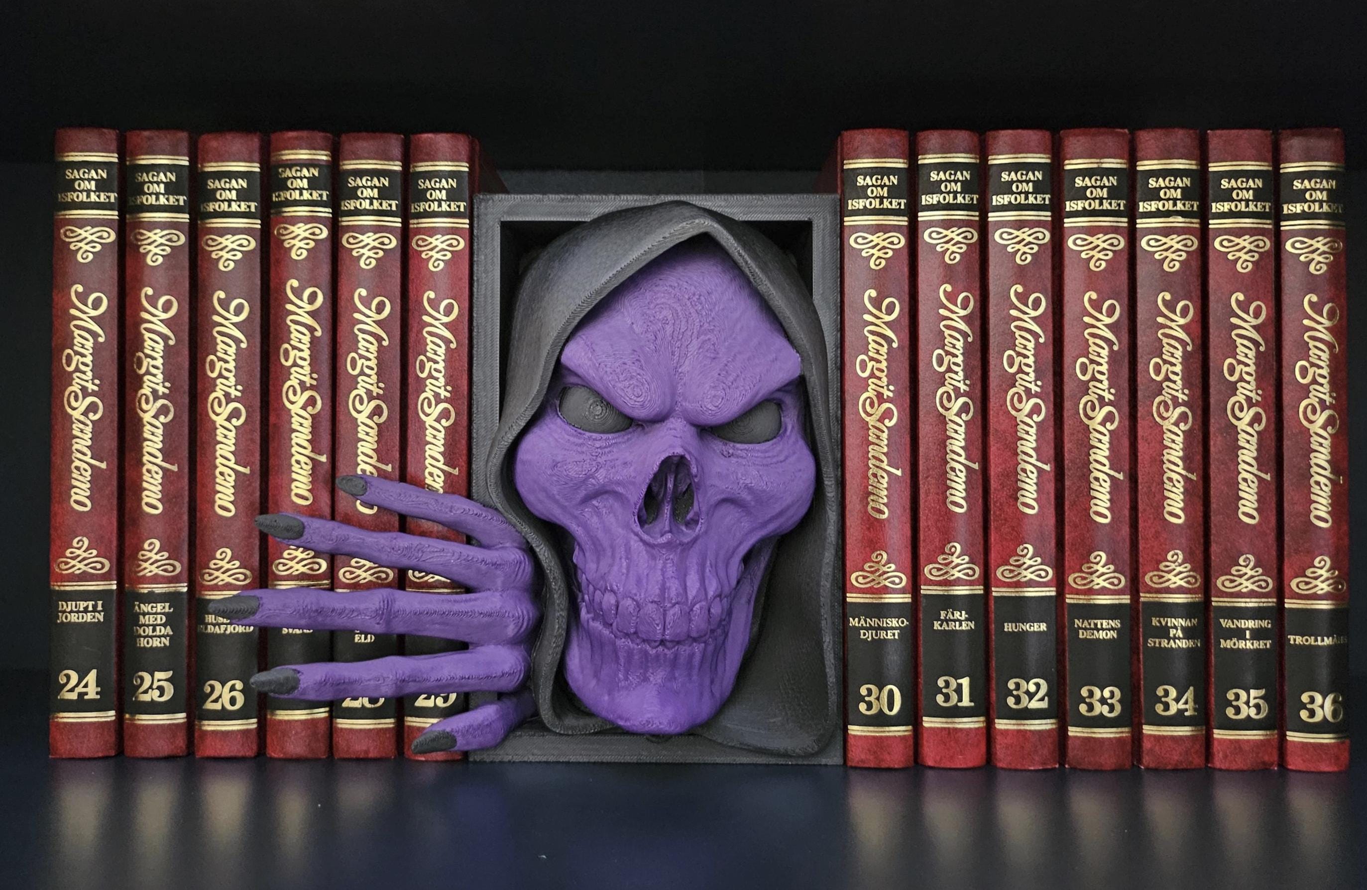 Bone Book Nook – Gothic Bookshelf Insert – Black, Purple.