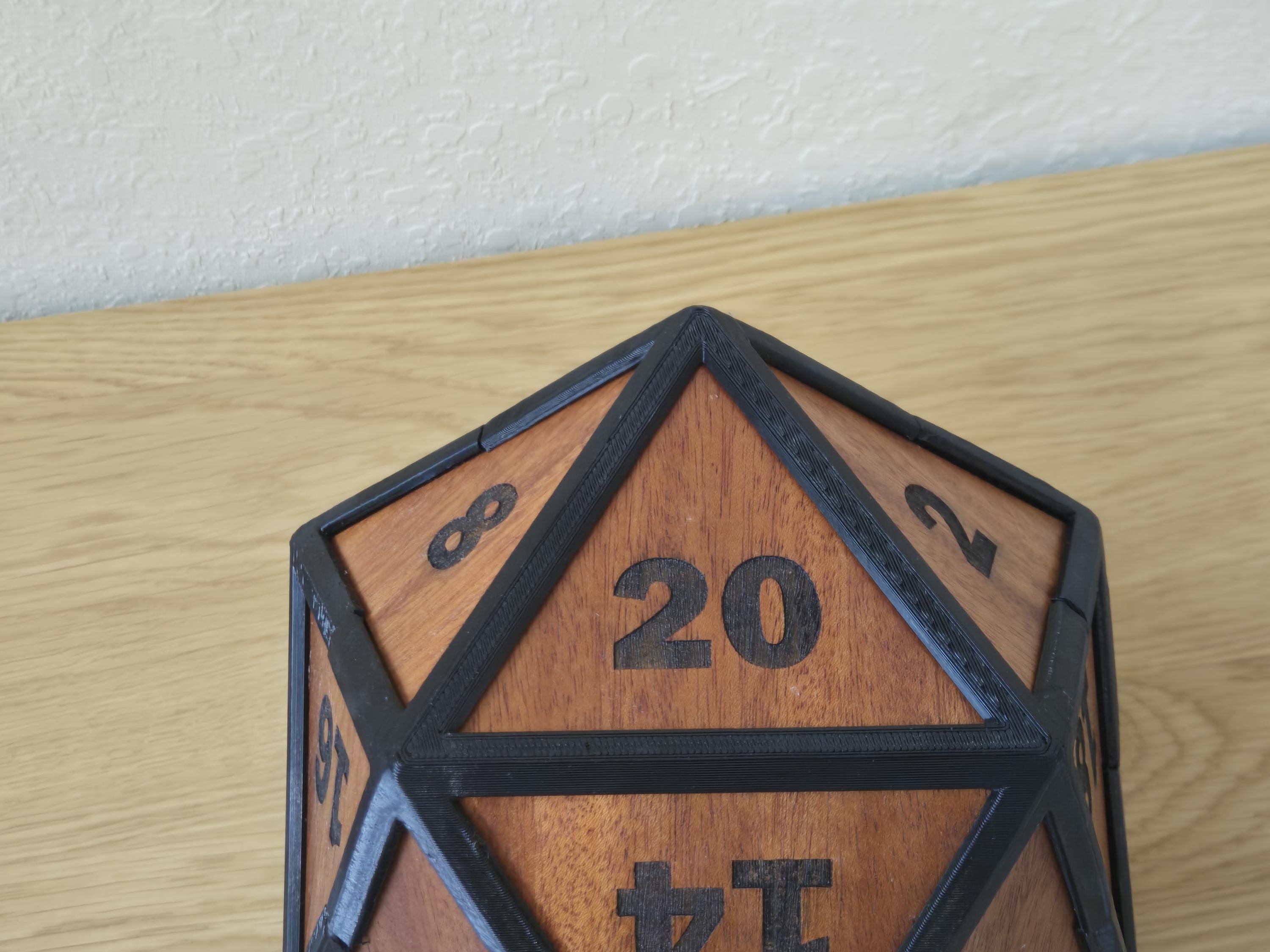 Giant Mahogany D20 Dice, 8 Inch Oversized RPG Die, Custom Engraved (Rubberized Edges)
