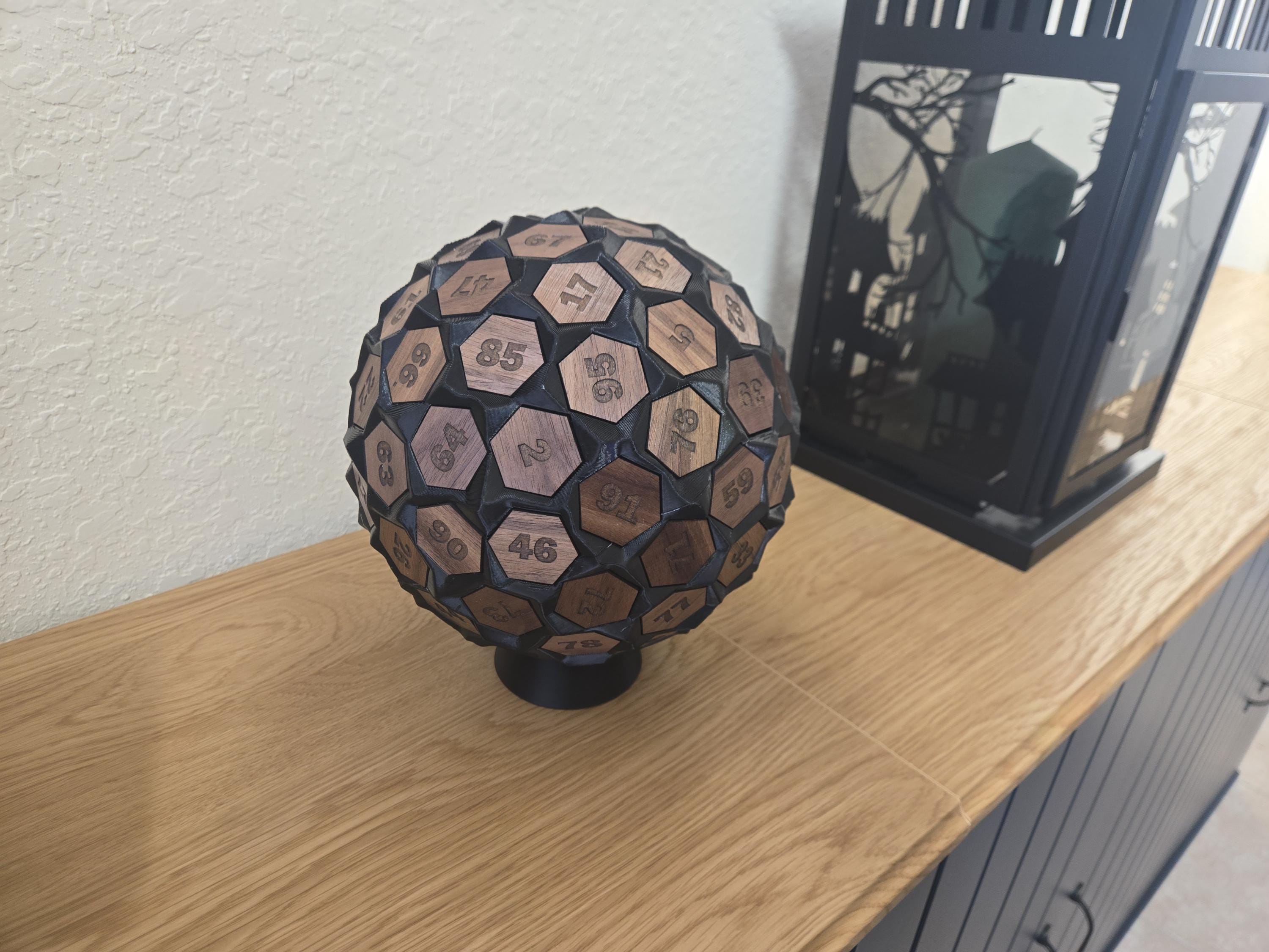 D100 Giant Walnut-Inlay, 8.3" Rolling Tabletop Die, Oversized Wood RPG Dice, Handcrafted Collector Die
