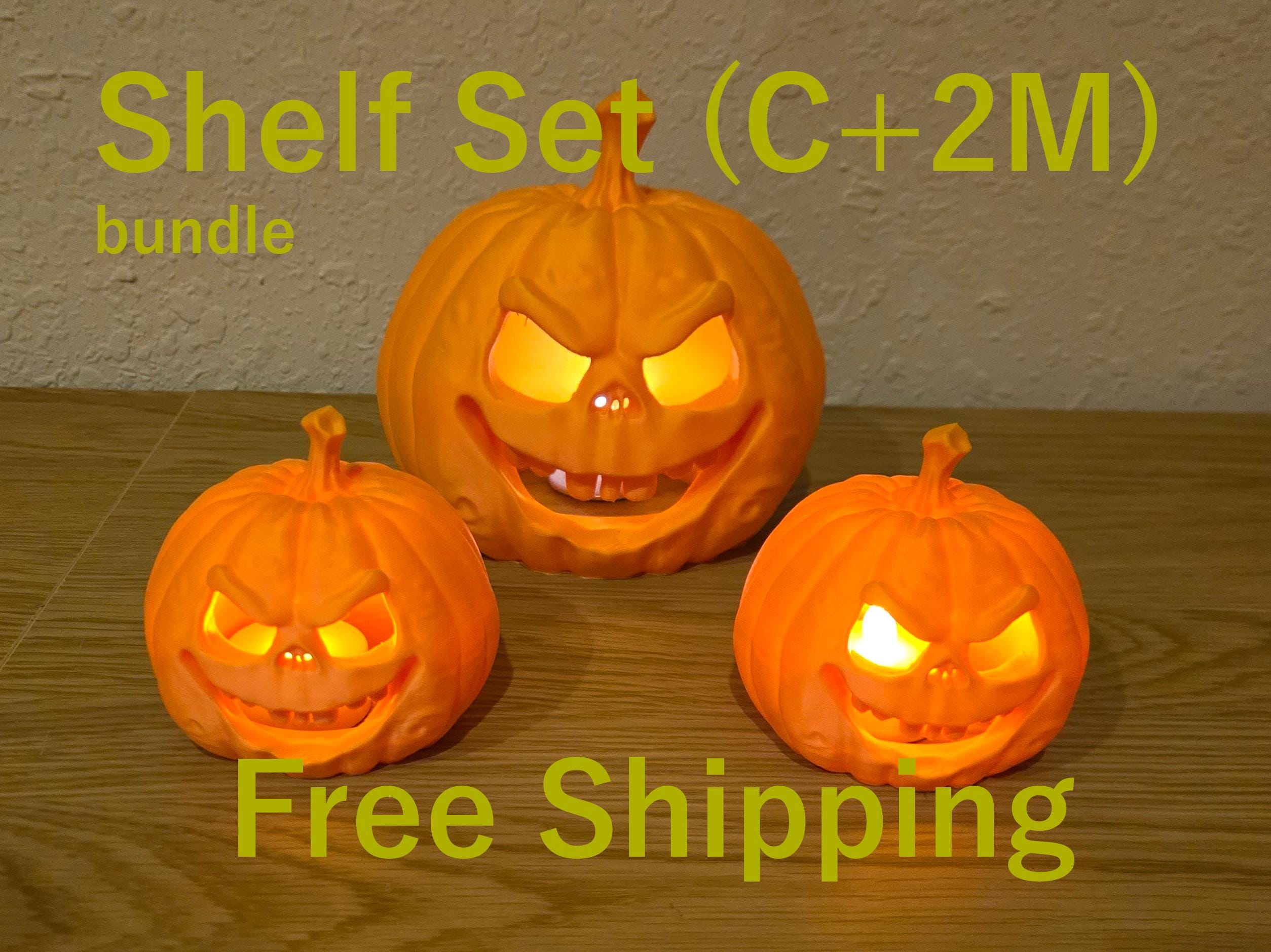 Grinning Jack O Lantern with Flicker LED Tea Light, Three Sizes