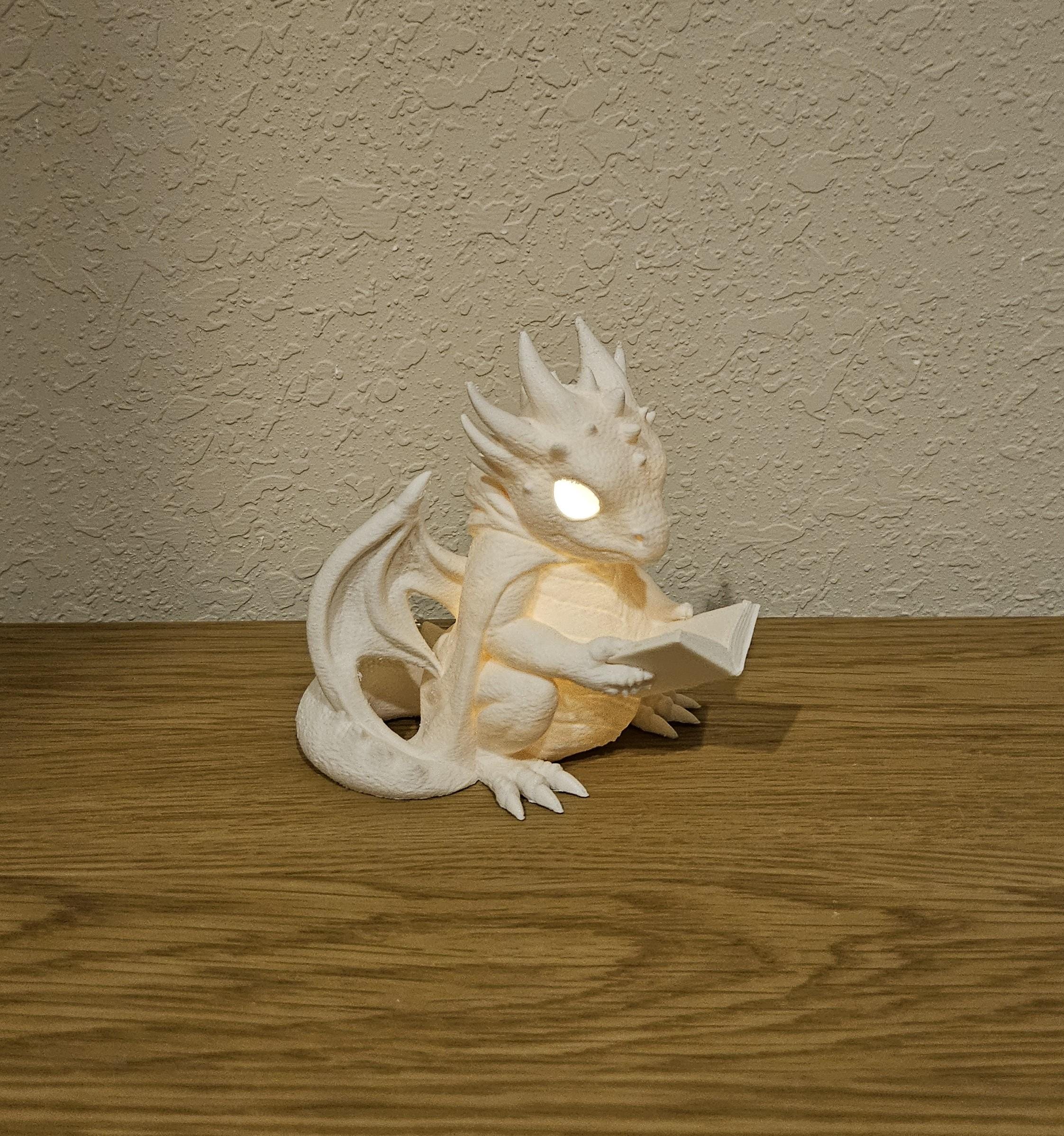 Glowing Reading Dragon Lamp | Cozy Fantasy Night Light | Dragon Lover Gift