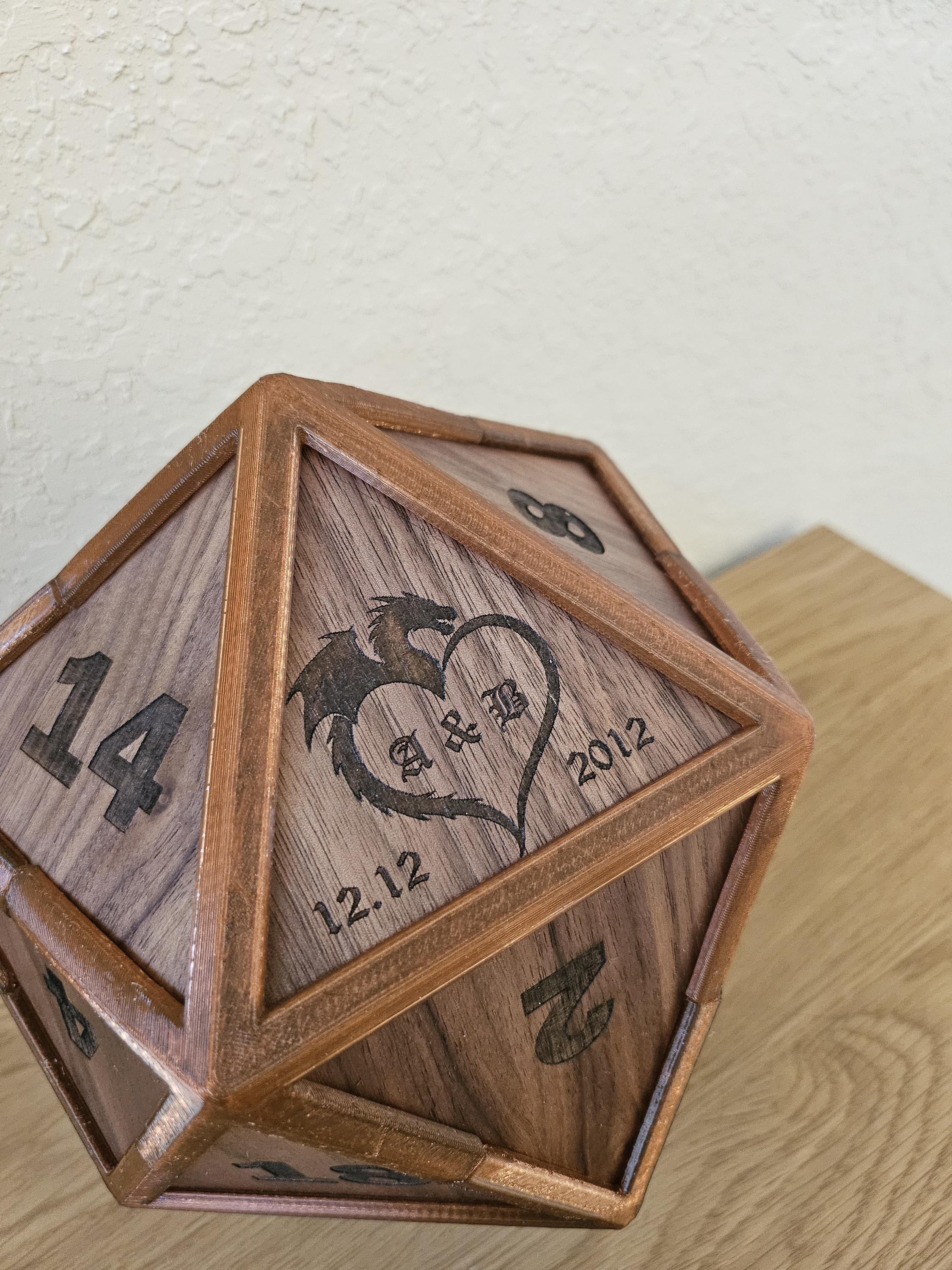 Large Custom D20 Wedding Gift, Oversized Personalized Dice, Walnut or Mahogany Graduation Keepsake