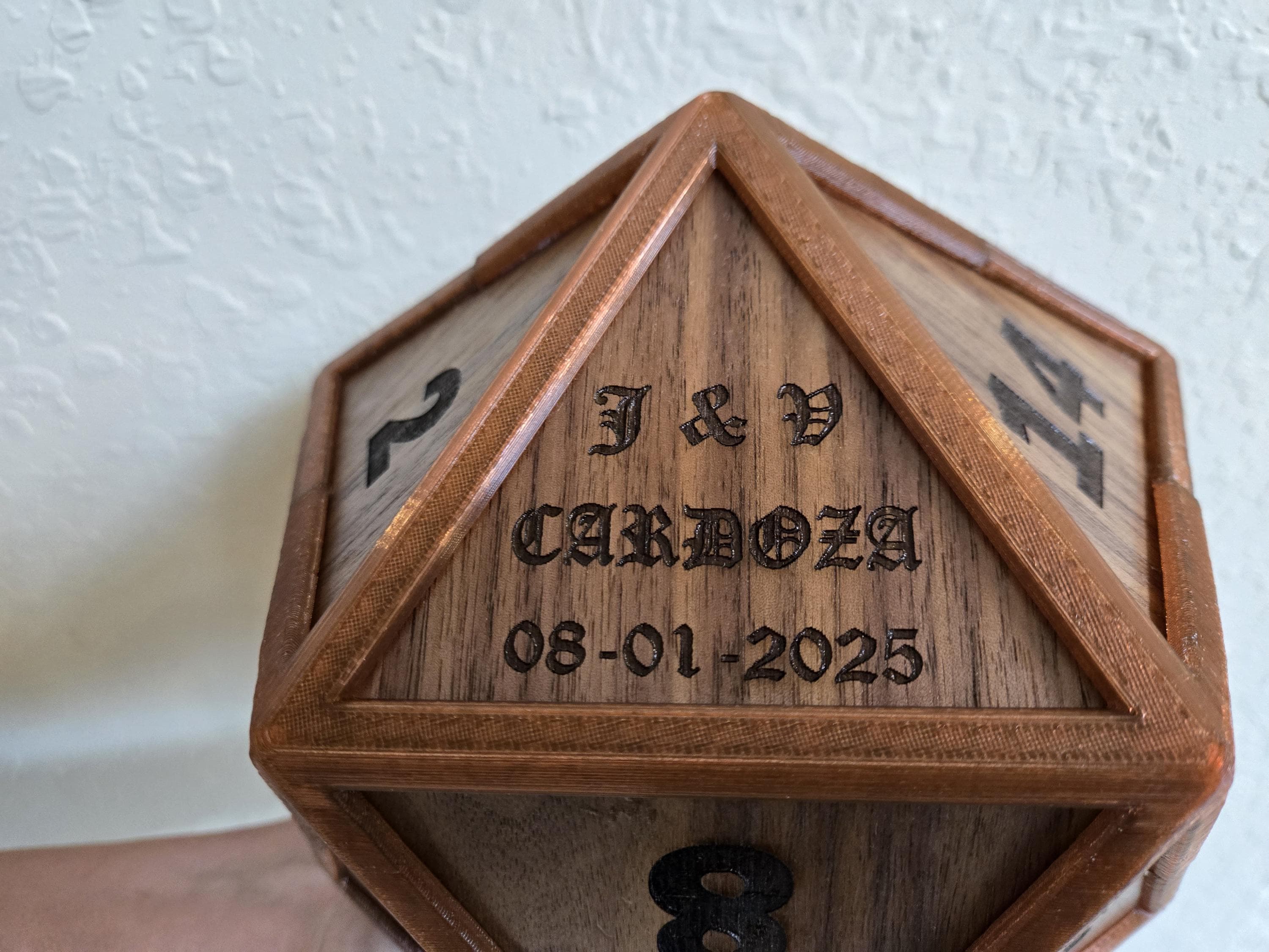Large Custom D20 Wedding Gift, Oversized Personalized Dice, Walnut or Mahogany Graduation Keepsake