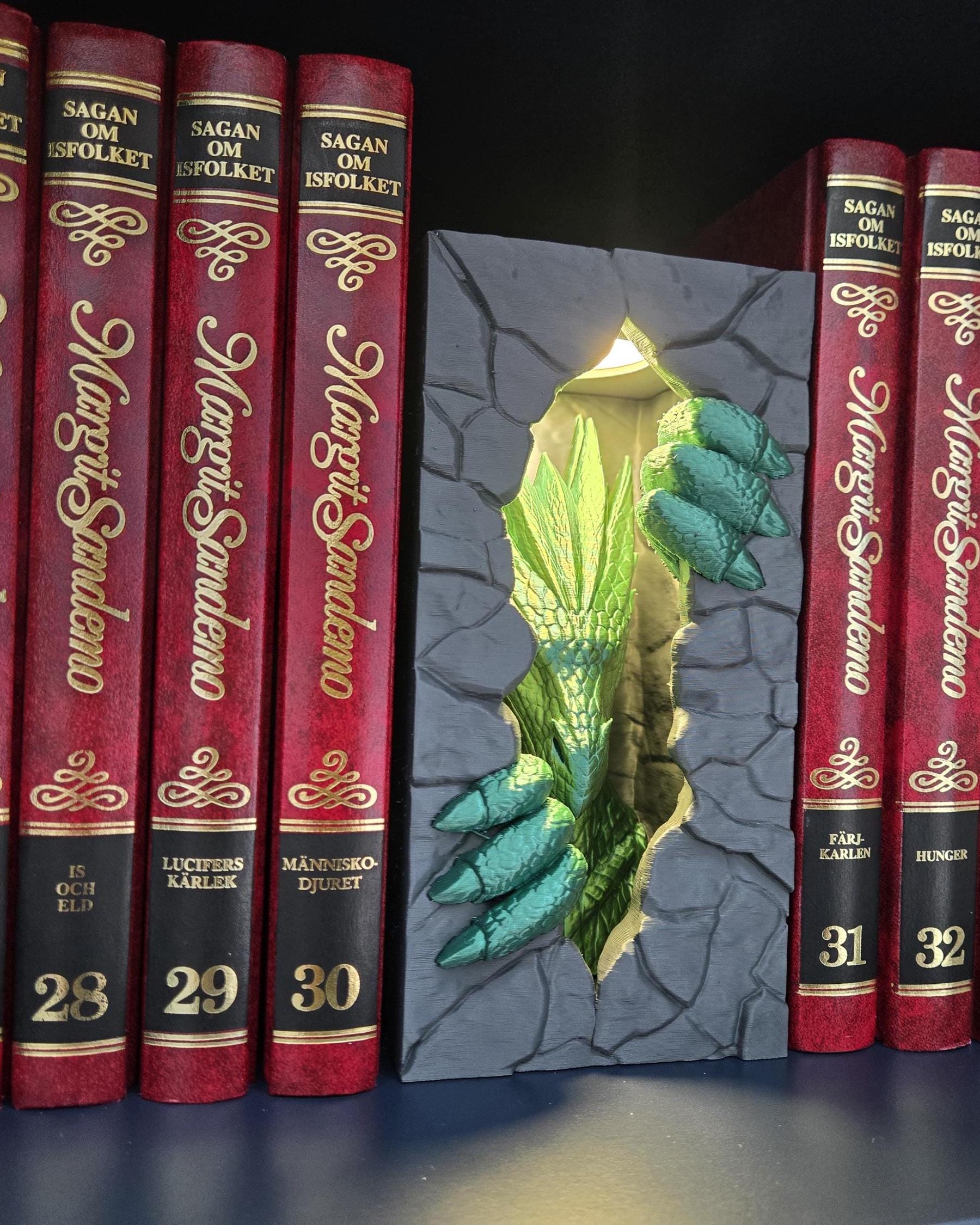 Dragon Book Nook Night Light with LED Puck, Fantasy Shelf Lamp