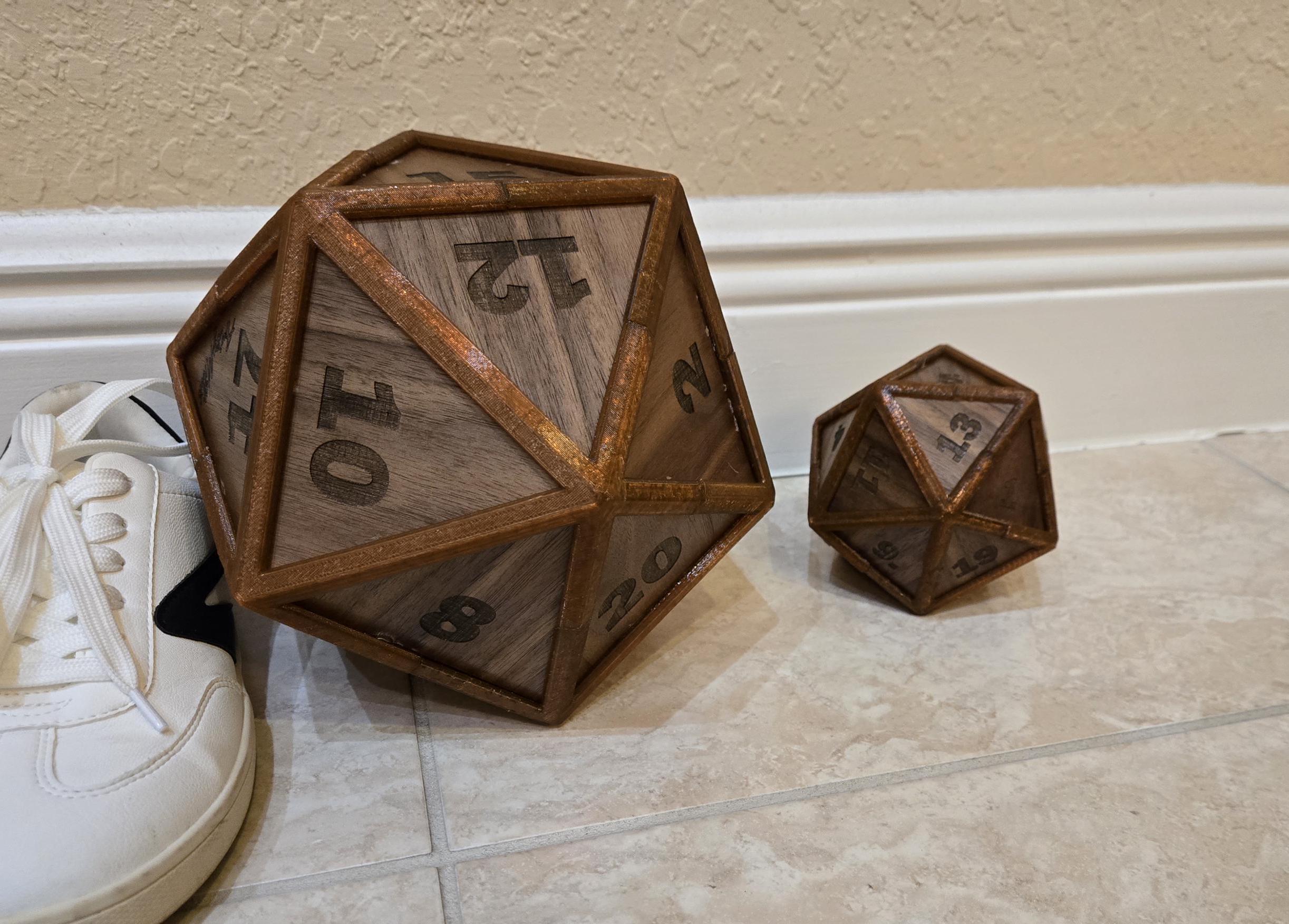 Giant Walnut D20 Dice with Rubberized Edges