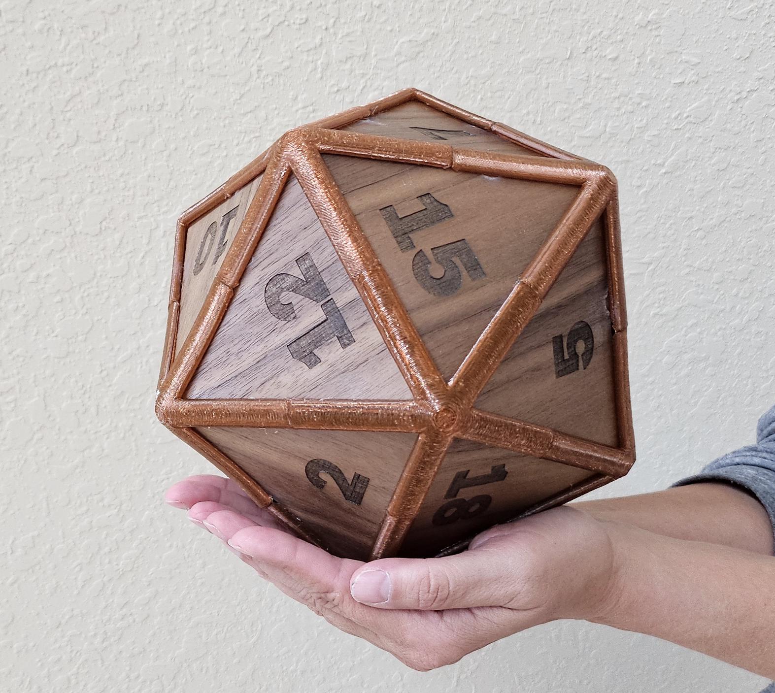 Giant Walnut D20 Dice with Rubberized Edges