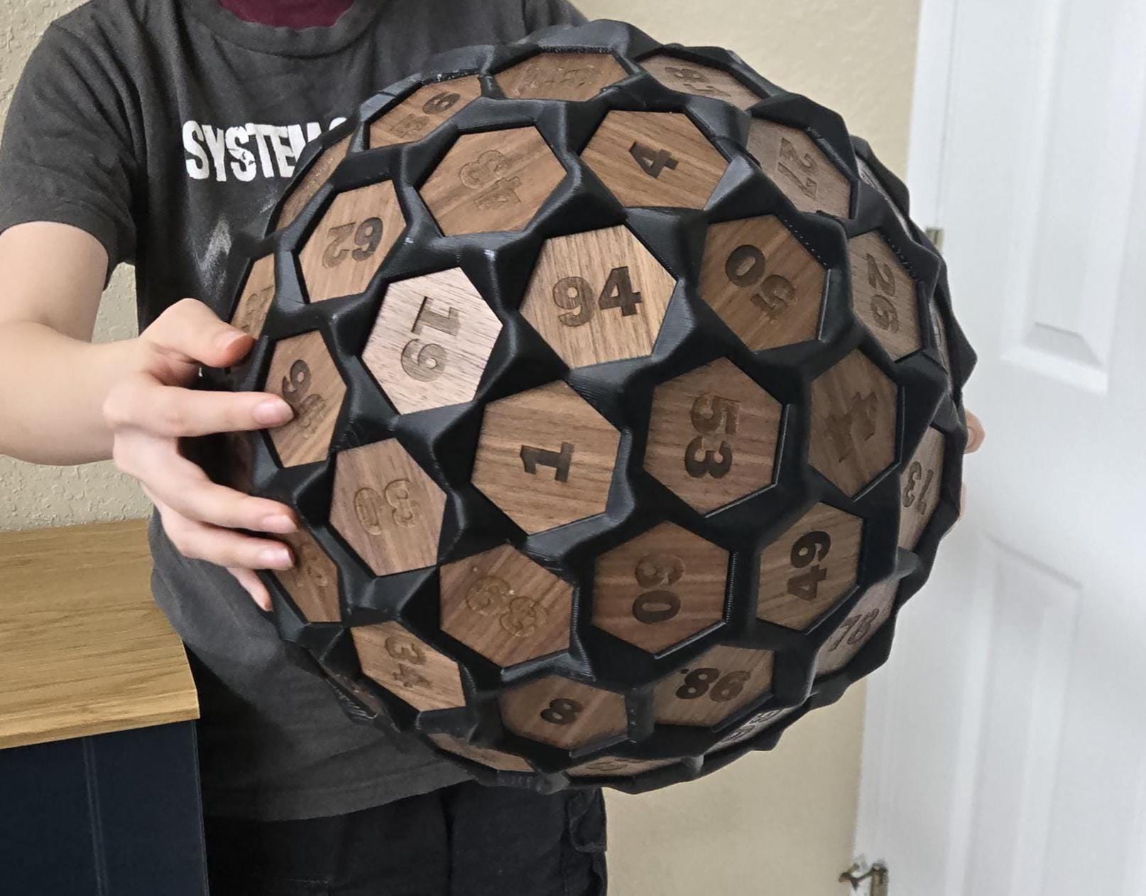 Giant 13-Inch D100 Dice with Solid Walnut Inlay Faces, Functional Oversized Percentile Die