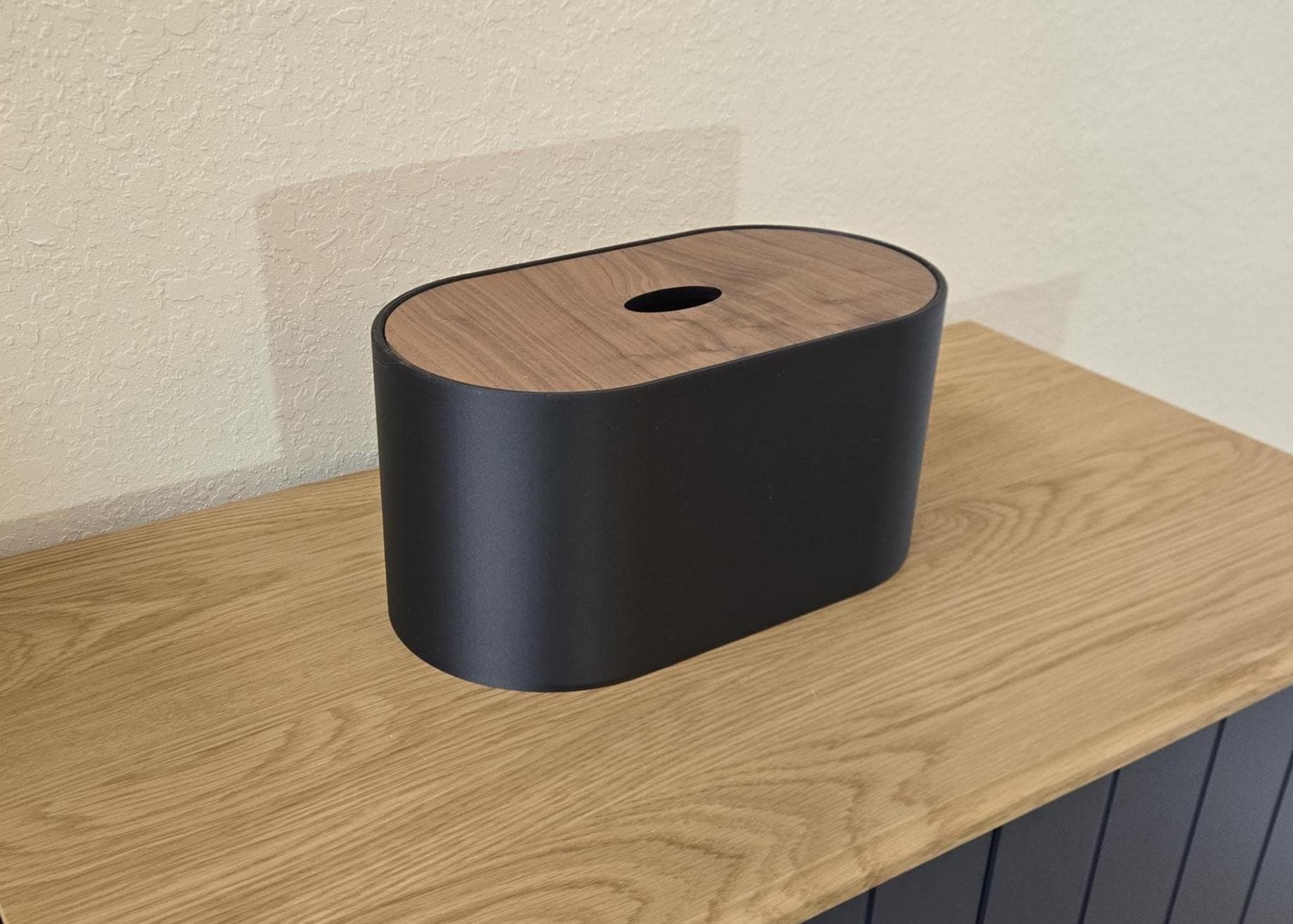 Carbon Black Toilet Paper Roll Storage with Walnut Wood Lid, Bathroom Box