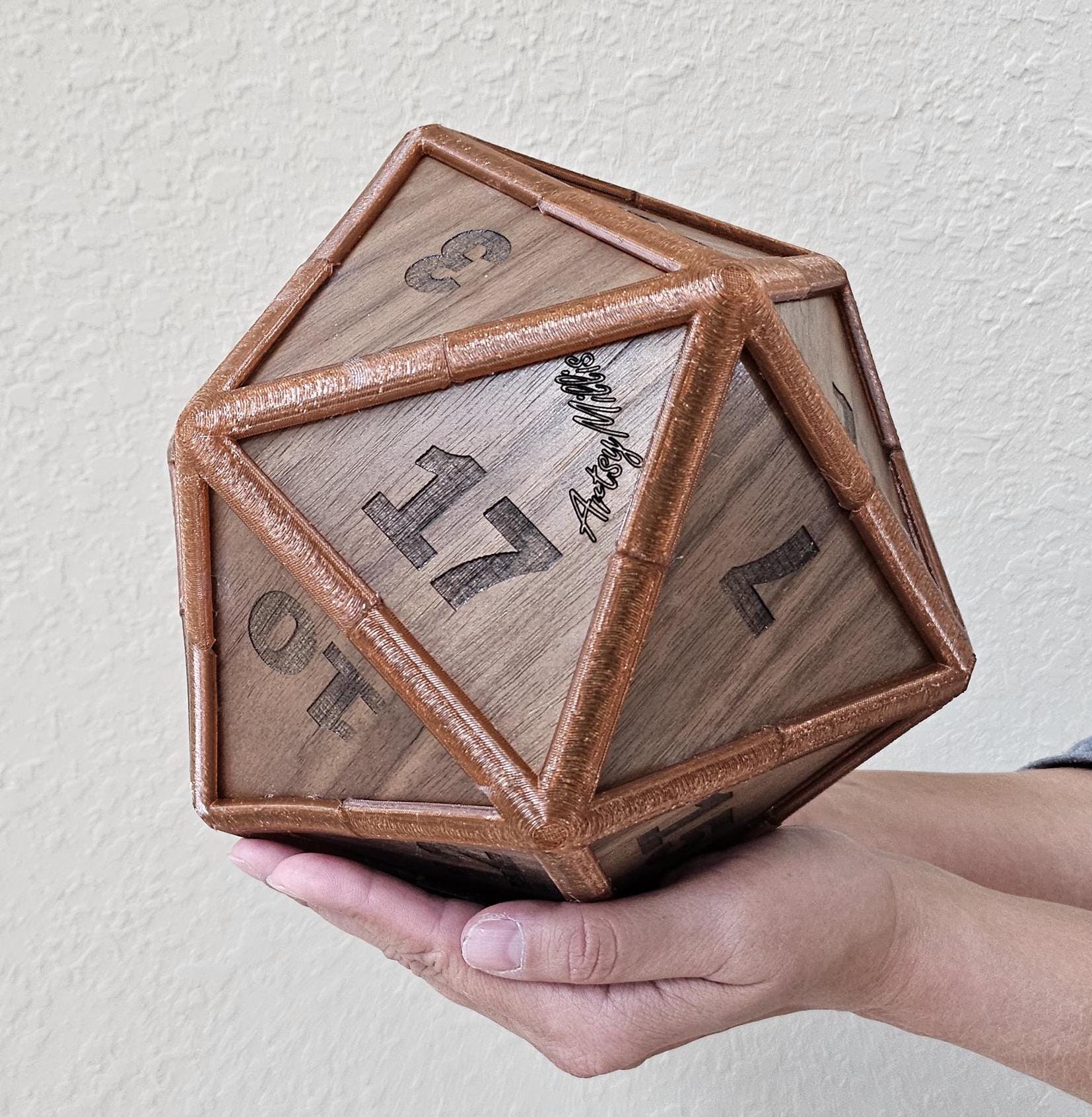 Giant Walnut D20 Dice with Rubberized Edges