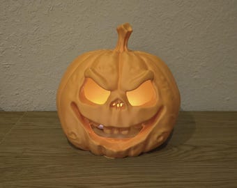 Grinning Jack O Lantern with Flicker LED Tea Light, Three Sizes