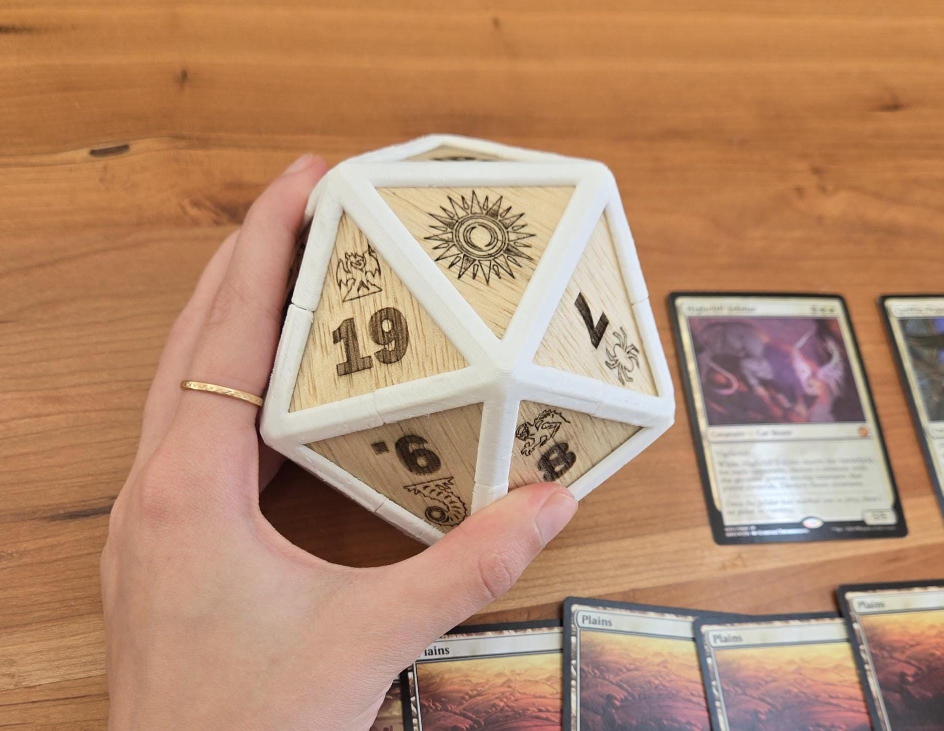 Giant Mana Inspired Wooden D20 Spindown Dice, Singles or Set