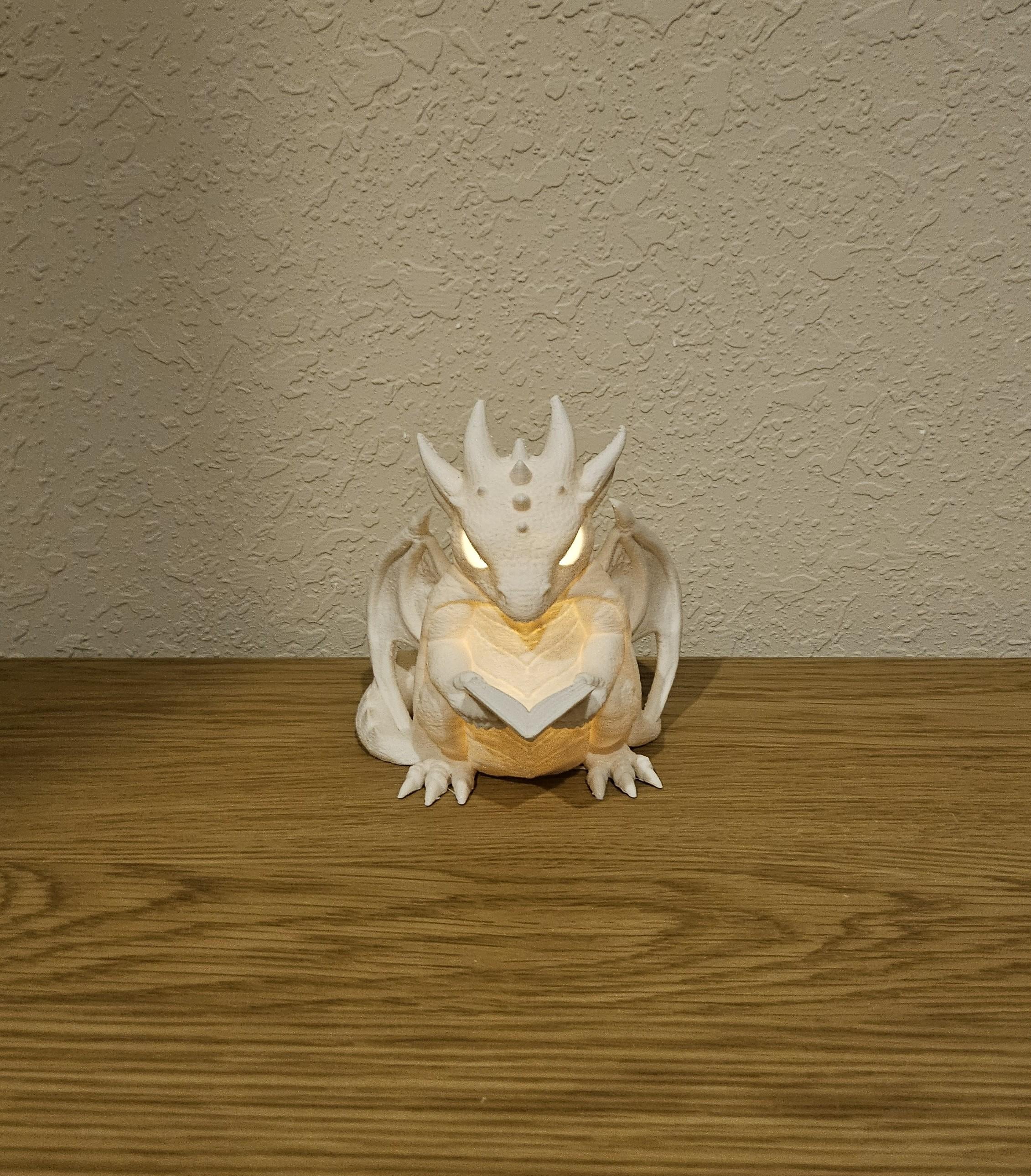Glowing Reading Dragon Lamp | Cozy Fantasy Night Light | Dragon Lover Gift
