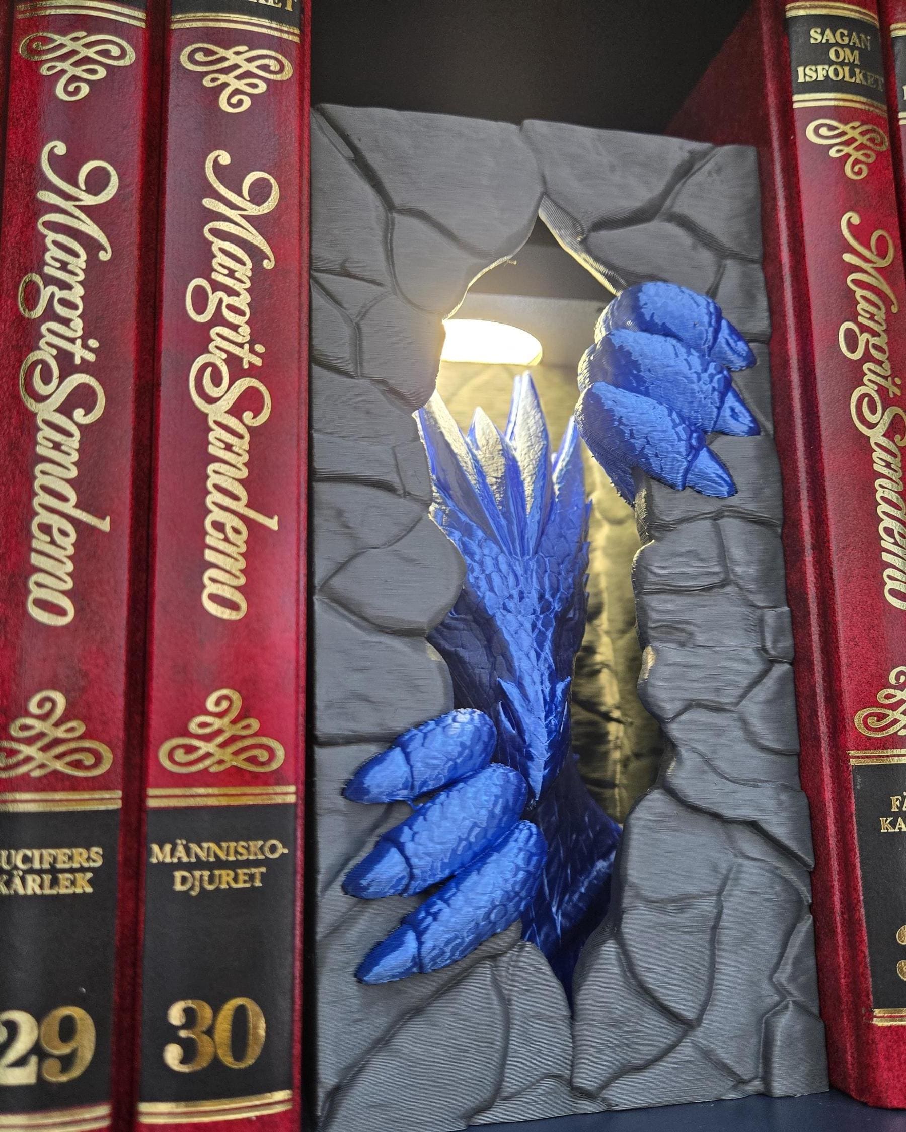 Dragon Book Nook Night Light with LED Puck, Fantasy Shelf Lamp