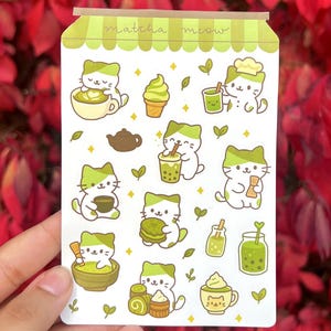 Matcha Meow Sticker Sheet | Cat Stickers