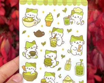 Matcha Meow Sticker Sheet | Cat Stickers
