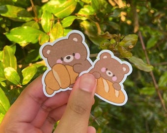 Bear and Bread Stickers | Water-Resistant Matte Vinyl Decals