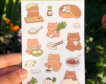Bao Bear Stickers | Dumpling Foodie Art Sheet (Water-Resistant Vinyl)
