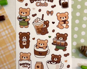 Bearista Club Sticker Sheet | Coffee Bear Stickers
