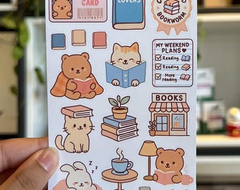 Book Lovers Sticker Sheet | Cozy Reading Bears, Cats & Bunnies
