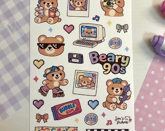 Beary 90s Sticker Sheet | 90s Themed Stickers