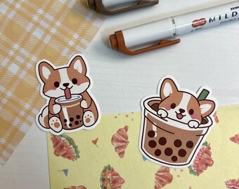 Sip Corgi Stickers | Boba Stickers